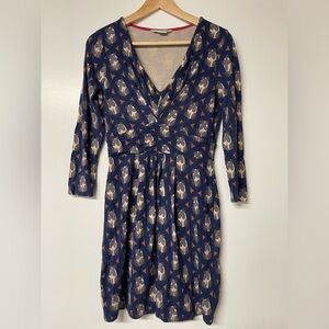 Boden Women's Geometric Print V Neck Ruched Midi Jersey Dress size 6